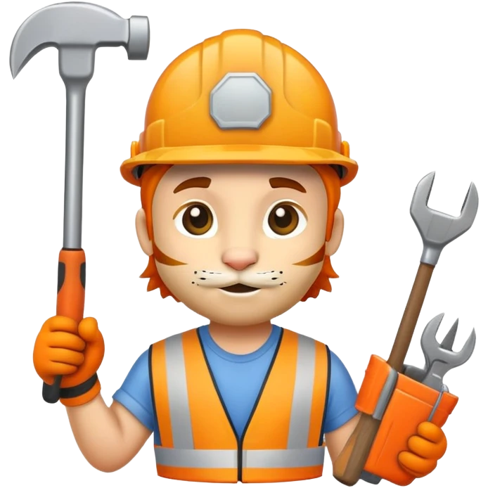 Tiger construction worker with hard hat and tools emoji