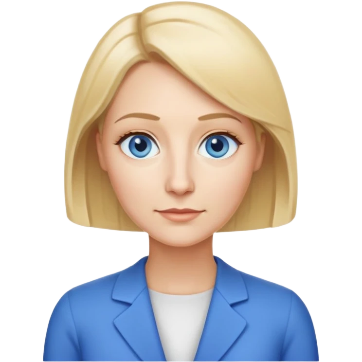 Mrs. Maria, math and artificial intelligence teacher, no glasses, thin nose, blonde eyebrows, blonde bob hair, blue eyes emoji