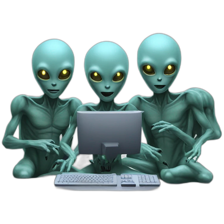 4 aliens sitting in front of a computer emoji