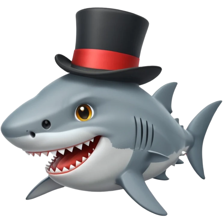 shark with a top hat, open mouth, simple apple emoji style emoji
