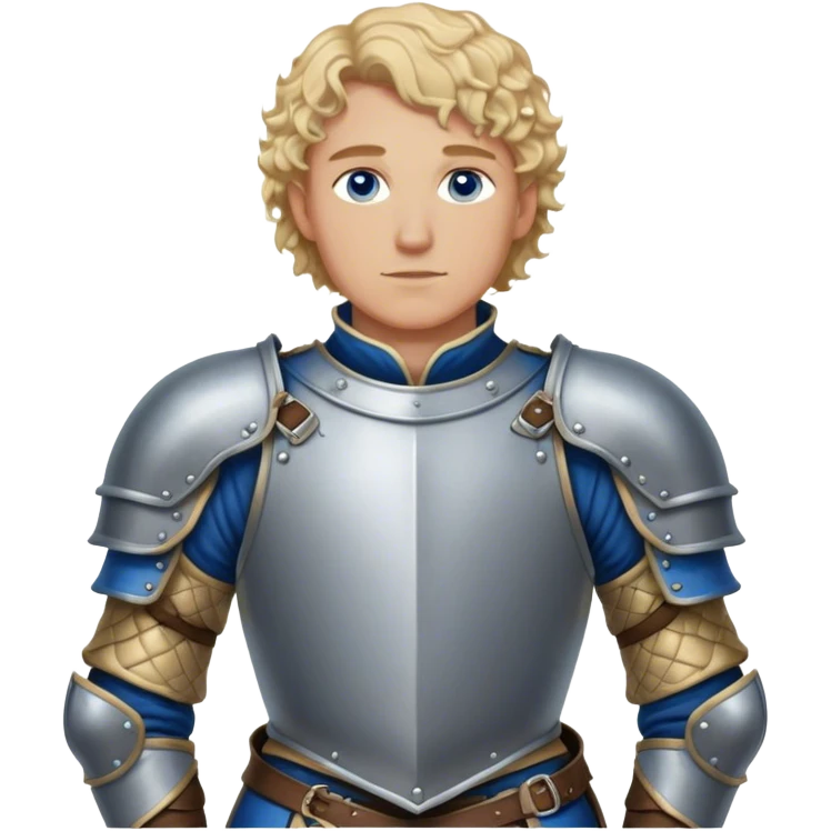 medieval battle armor worn by a DnD themed fantasy character. basic steel breastplate over a padded arming doublet. armor only above the waist. The armor full waist. The character's haven't arms. character is blonde hair blue eyes short curly hair light-skinned man. emoji