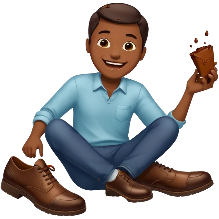 Man laughing with chocolate stain on shoe emoji