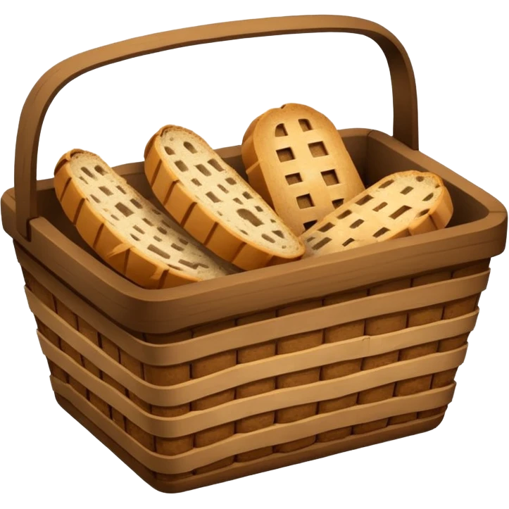 Create an emoji representing empty carbohydrate stores: depict a nearly empty bread basket with only a few crumbs left, overlaid by a fading low-battery symbol to signal depleted carb energy. emoji
