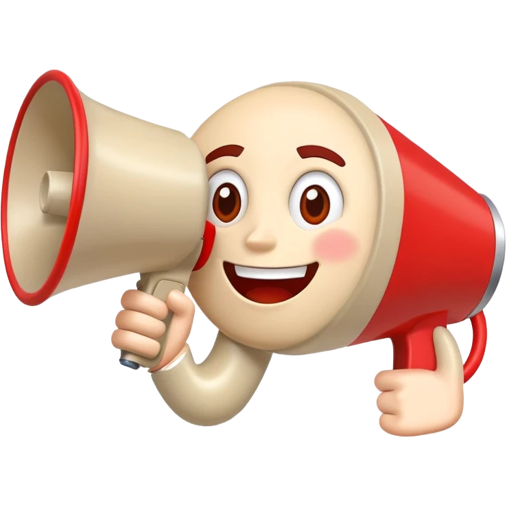 beige and red megaphone with a friendly smiling face emoji