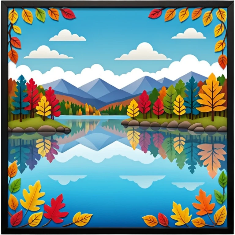 Beautiful lake during the fall made of felt, scrapbooking emoji