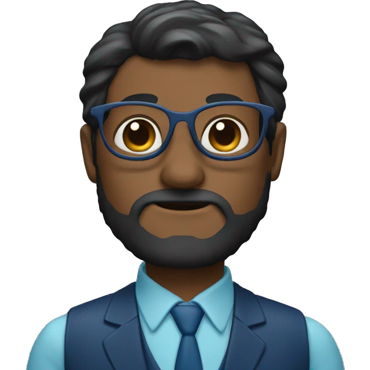 Hombre con cabello con lentes y con traje azul marino cruzado de grazos emoji