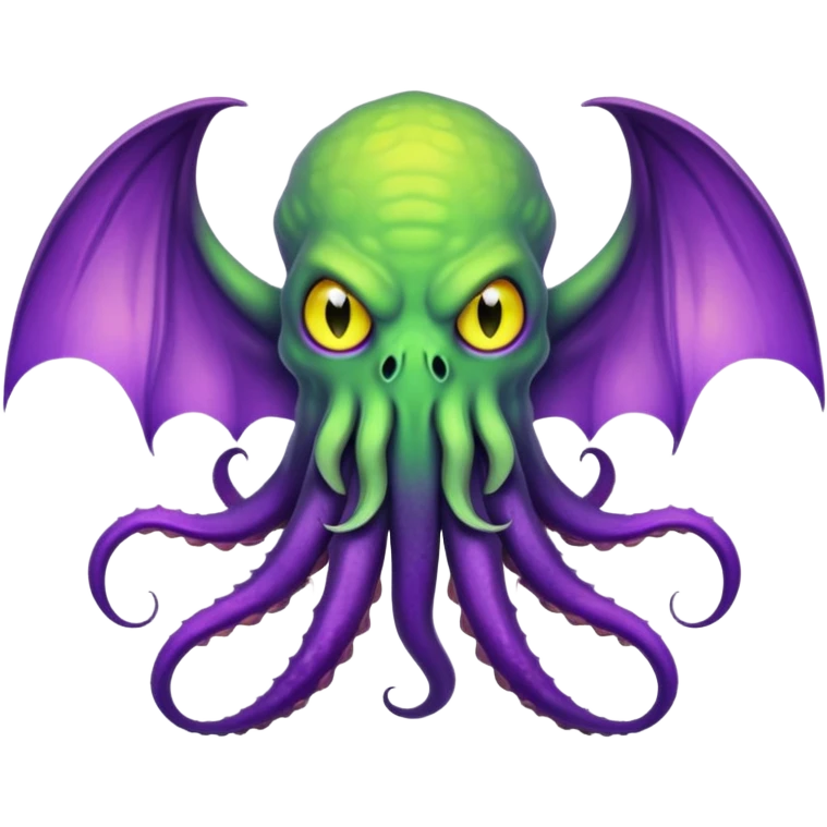 light green Cthulhu with purple bat wings and purple gradient tentacles. Yellow angry eyes emoji