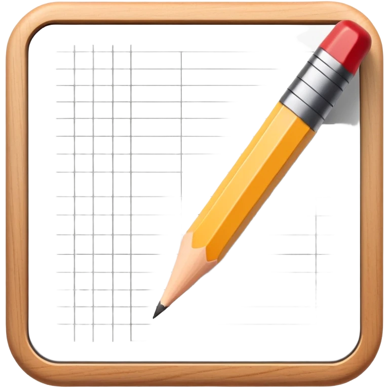 A pencil is placed over a paper grid, representing the sketching phase of a logo emoji