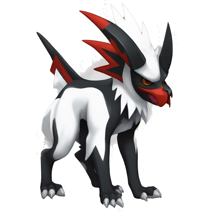 Black Cool Edgy Absol-Houndoom-Garchomp Fakémon Digimon with Red and white Edgy markings, full body, outlinEd emoji