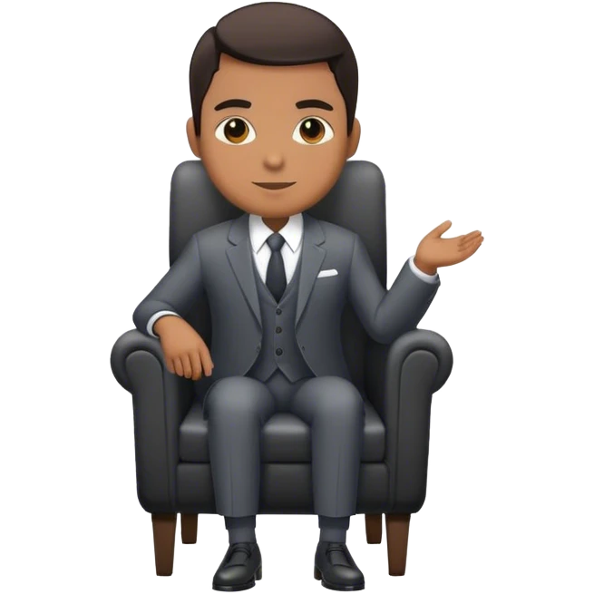 Lobo con traje elegante de cuerpo completo sentado en una silla emoji