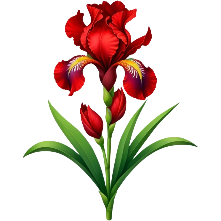 super big bouquet Bright Red Iris, luxuriant, leaf, bud emoji