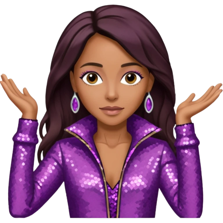 Jada Pinkett Smith with long dark brown hair, mauve sequin outfit emoji