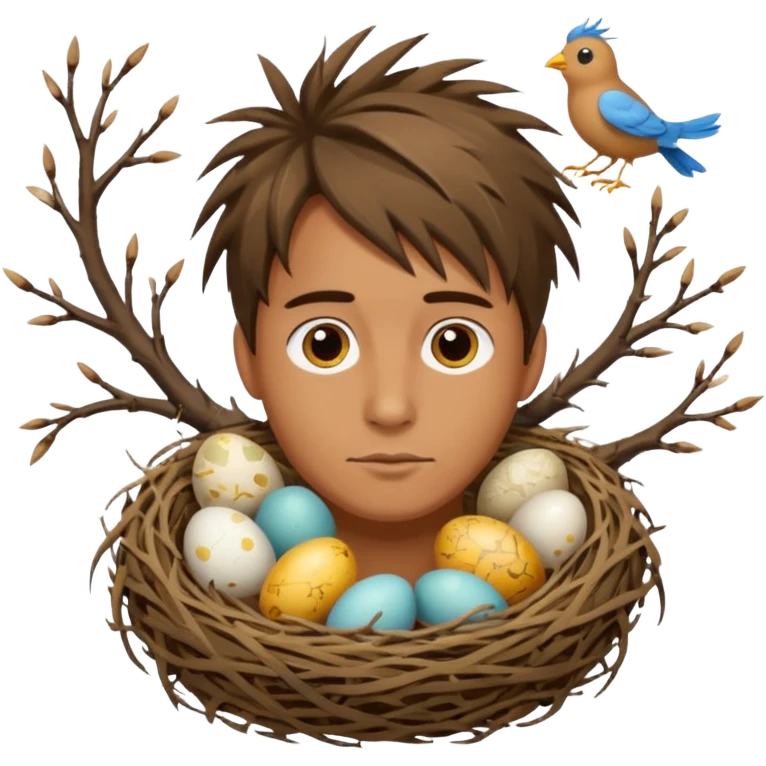 Man who has a Birds Nest for hair emoji