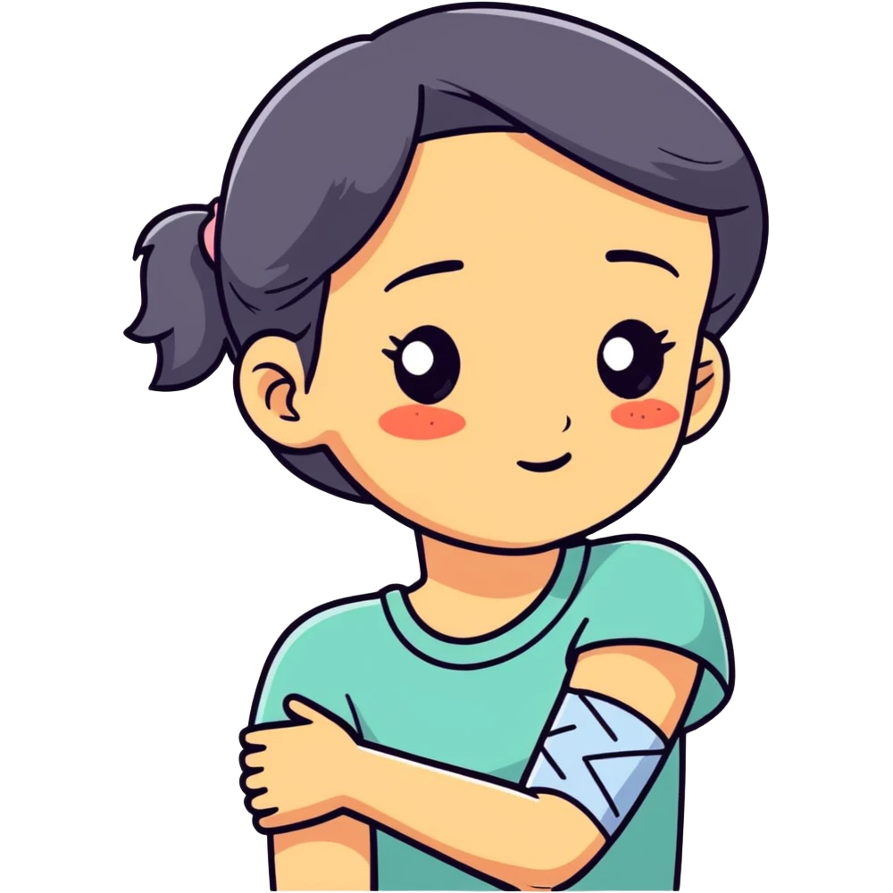 girl who is injured with  cast on arm and scratches on face with black eye  emoji