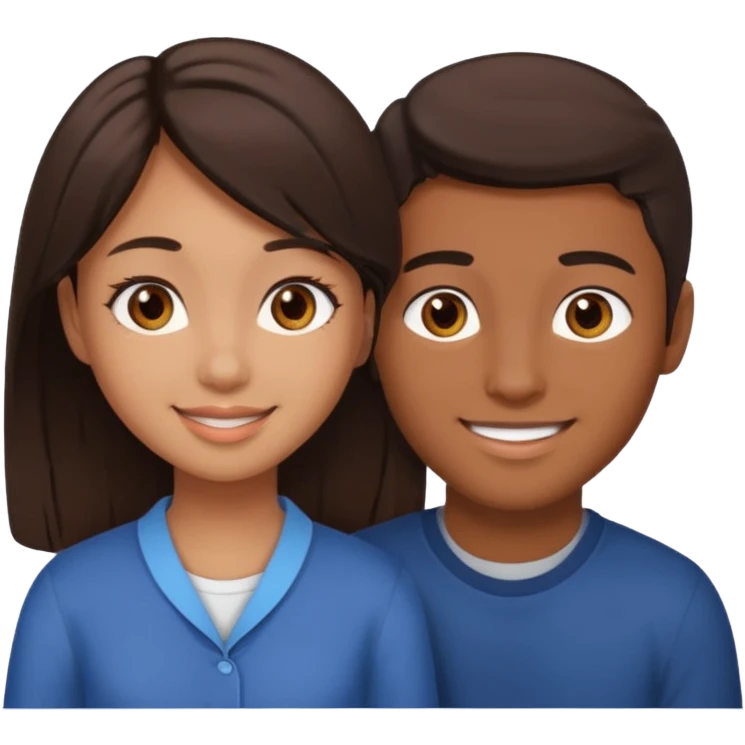 A darker Asian girl with brown eyes and dark brown hair, with her caucasian boyfriend who has hazel eyes and light brown hair. emoji