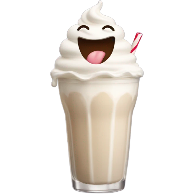 A milkshake as a fast food restaurant mascot with a face, mouth, and eyes emoji