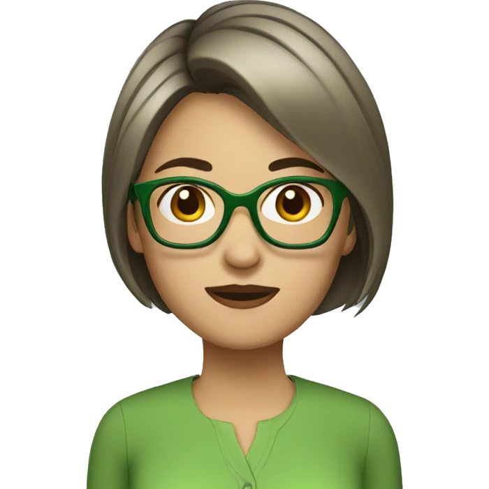 Emoji of a female character with short straight hair, glasses and a green blouse emoji