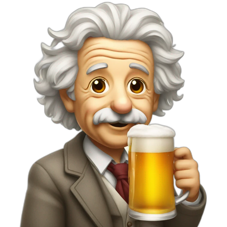 albert einstein with a beer emoji