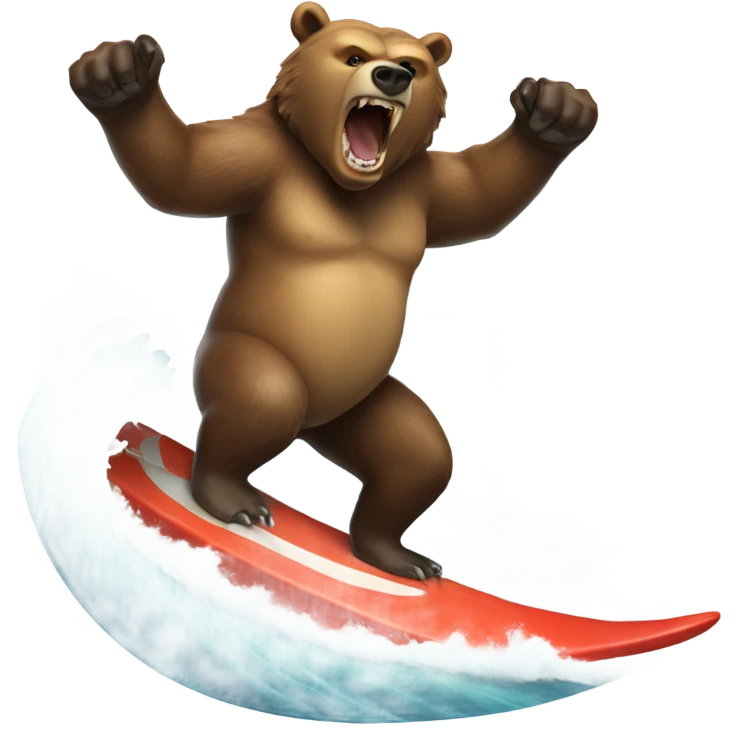 Angry grizzly bear surfing a wave on a shark  emoji