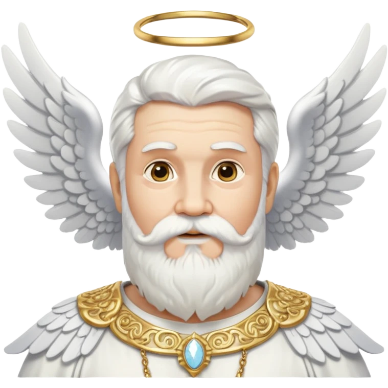 Ancient god with white angel wings spread wide, silver-white hair, beard and mustache, ornate gold earrings dangling from both ears emoji