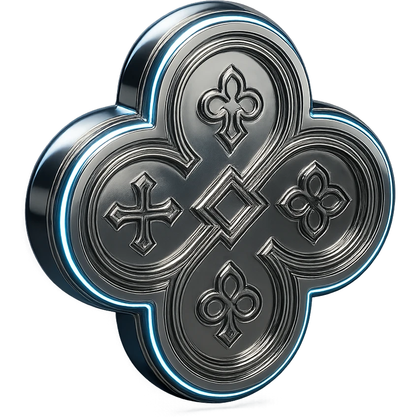 stylized chrome quatrefoil with glowing edges and a futuristic look emoji