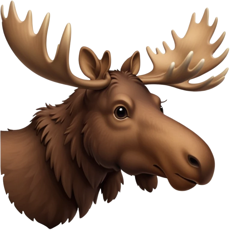 A high-resolution digital illustration of a moose in a clean, semi-realistic style. The moose is shown facing sideways head tilted  emoji