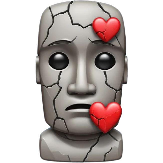 sobbing moai emoji with a broken heart next to it emoji