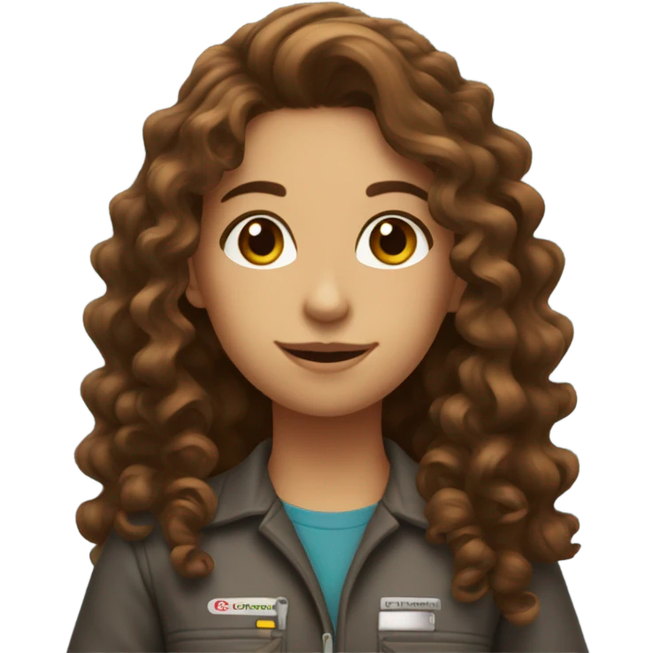 girl mechanic with long brown curly hair holding a differential emoji