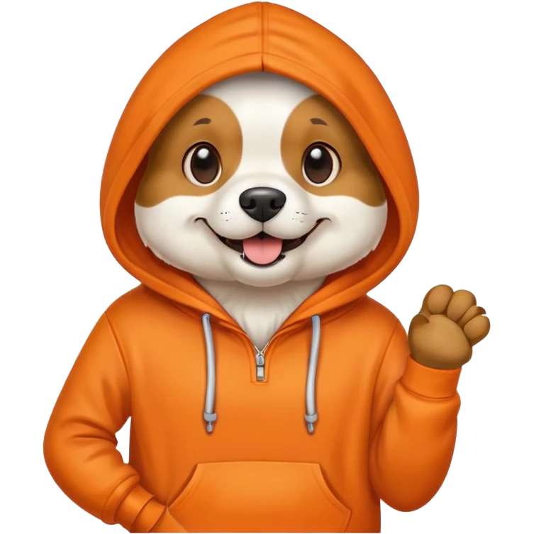 Dog wearing orange hoodie emoji