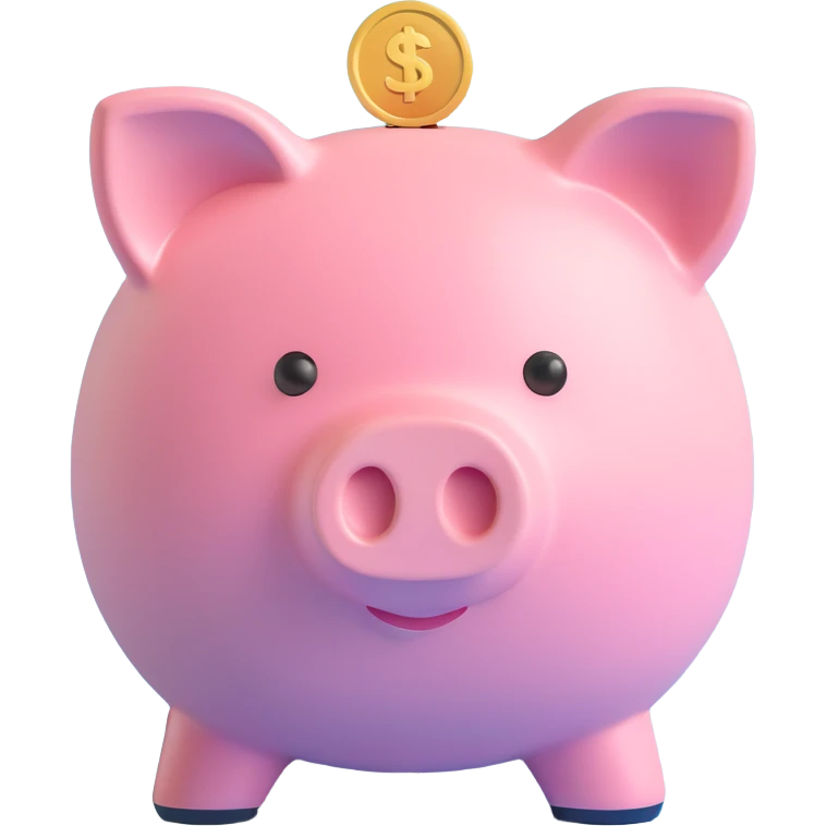 pink piggy bank with a coin, 3d cartoon, soft pastel colors emoji