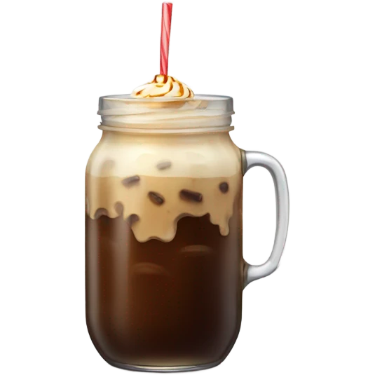 an iced coffee in a jar with cream on top emoji
