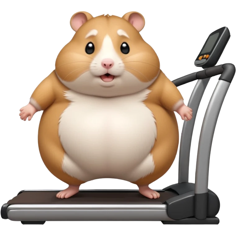 fat hamster big belly trying to run on treadmill sideways desperately trying to catch up with speed emoji