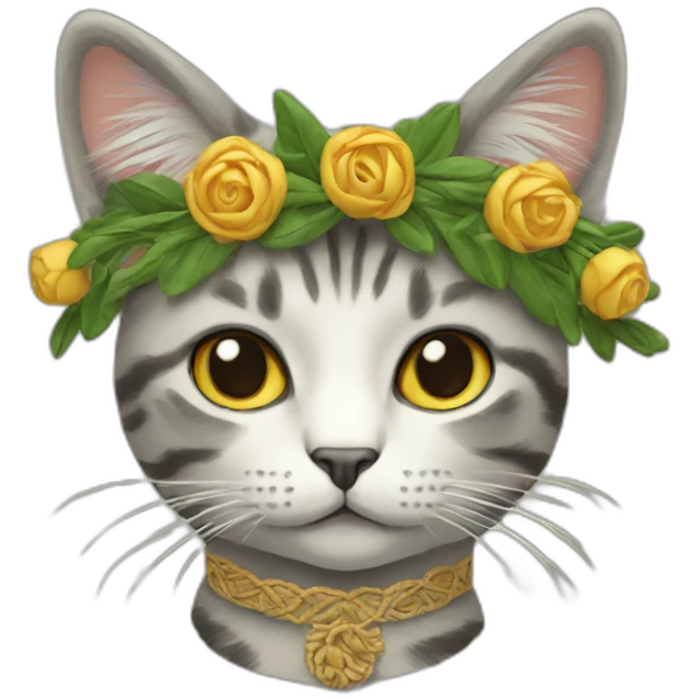 cat in embroidered clothes with a wreath on her head emoji