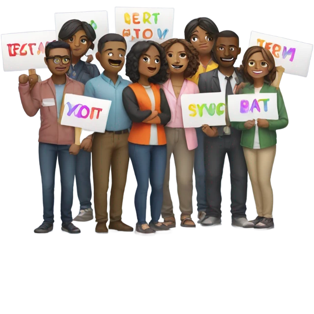group of people standing holding signs emoji
