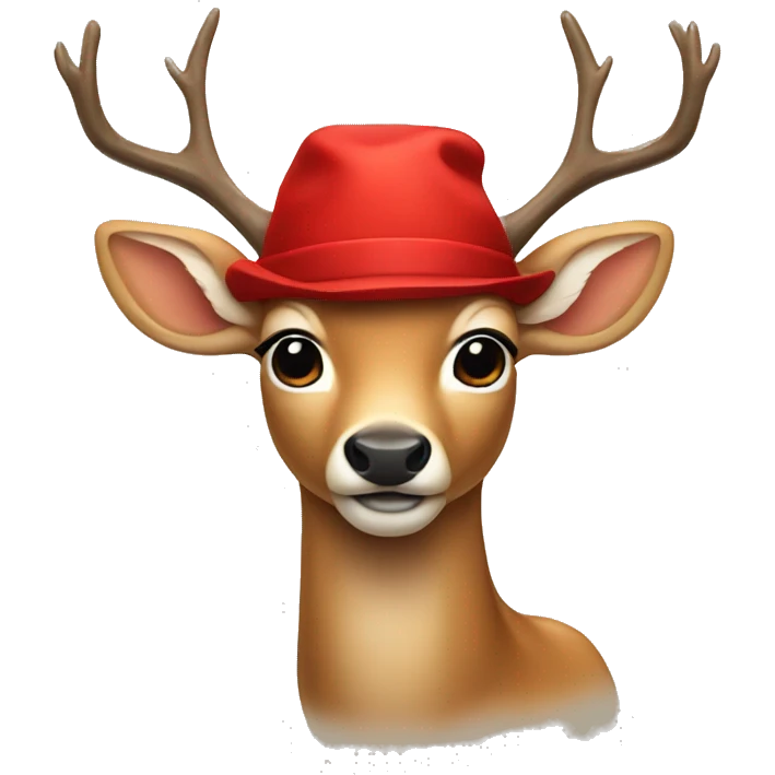 Deer wearing a red hat emoji