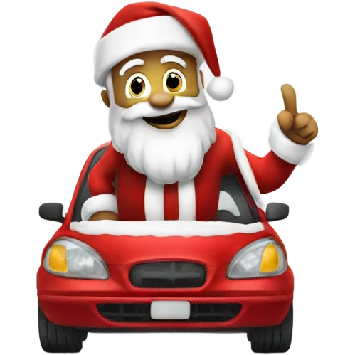 Car dressed as santa giving thumbs ut emoji
