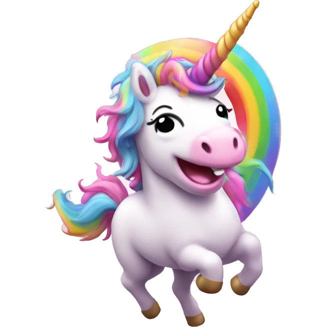 pink fluffy unicorn dancing on rainbow  emoji