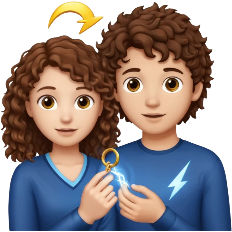 a 15 year old girl with brown curly hair but she has lightnings in it with a brown haired boy who gave her a promise ring emoji