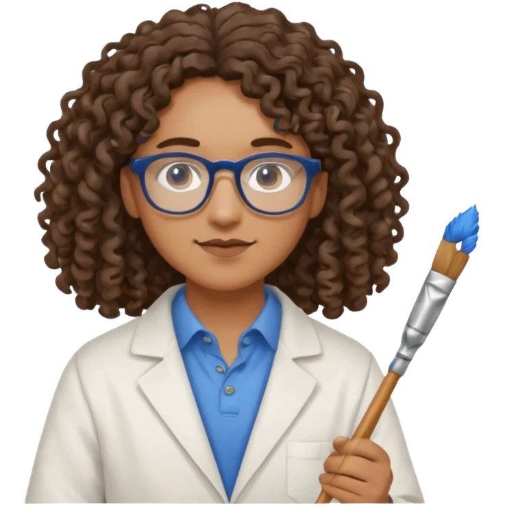 un professeur métisse au cheveux mi long bouclés avec des yeux bleus d'arts plastiques emoji