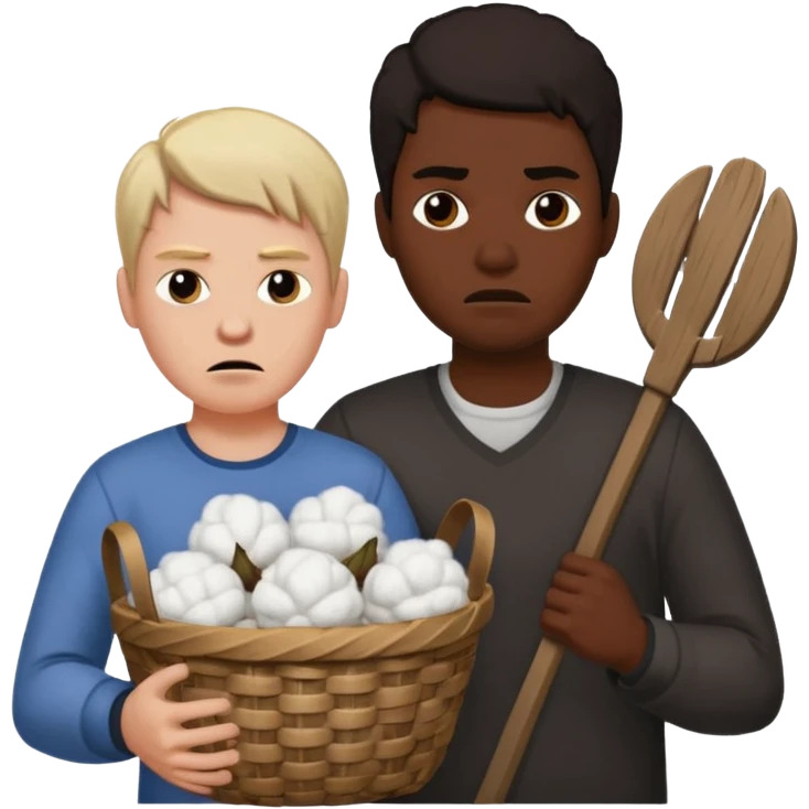 White person whipping black person carrying a basket of cotton emoji
