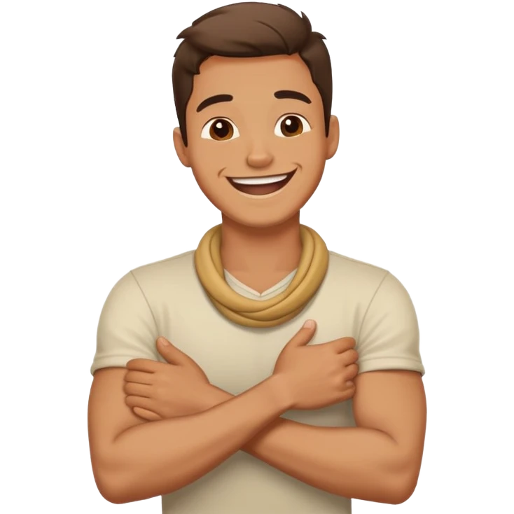 arms crossed holding neck laughing guy emoji