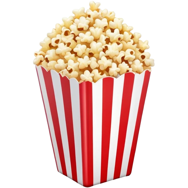 extremely minimalist popcorn in red and white vertically striped box, absolute minimum details, no text, no labels, pure iOS emoji style with glossy finish emoji