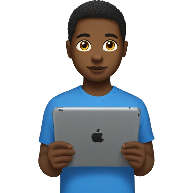 Black boy with iPad in hand with blue Nike shirt on  emoji