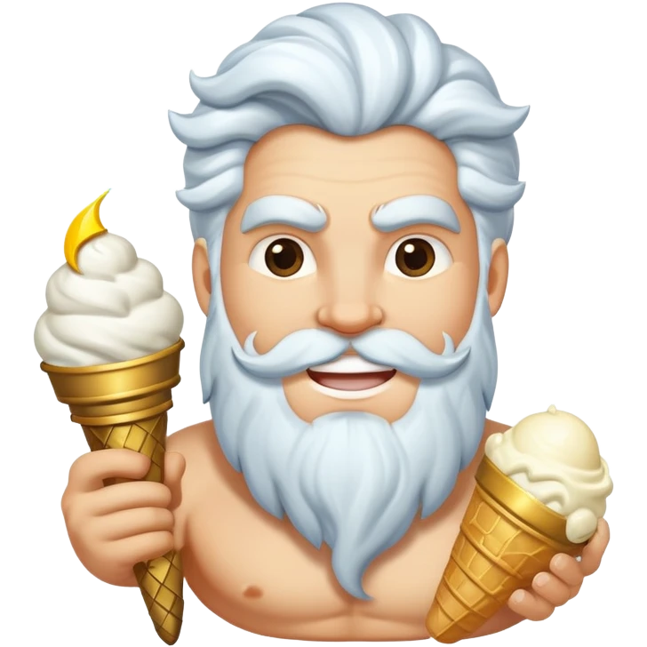 smiling Zeus with white ice cream and lightning bolt emoji