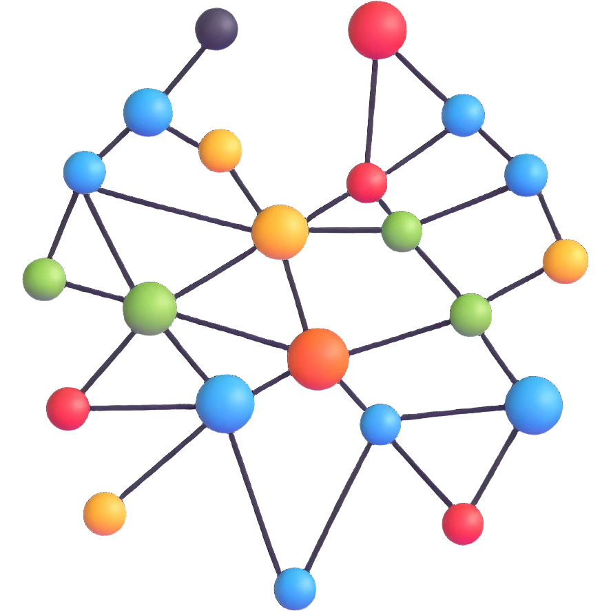 interconnected network diagram with arrows and nodes emoji