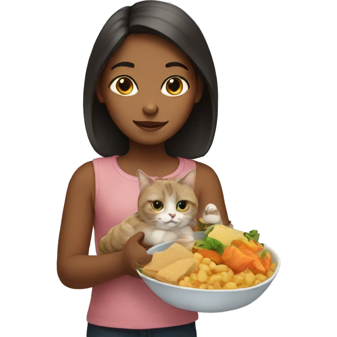 girl with cat and food emoji