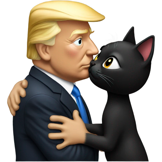 Photo realistic, Donald Trump, kissing and embracing black cat, emoji