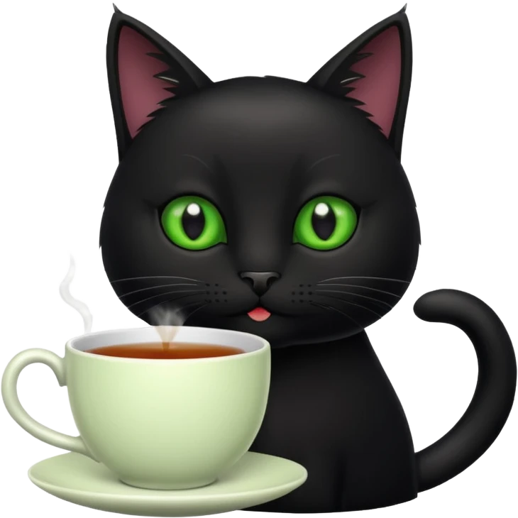 Funny black cat with cup of tea emoji