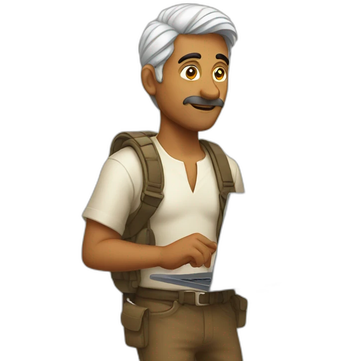 Indian hero walking with laptop in hand emoji