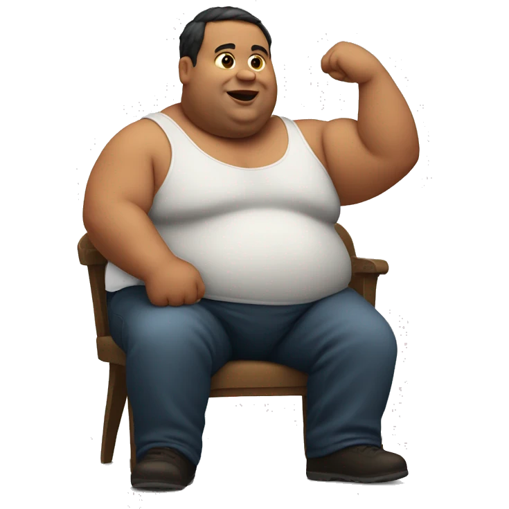 Fat man sitting with one arm up emoji